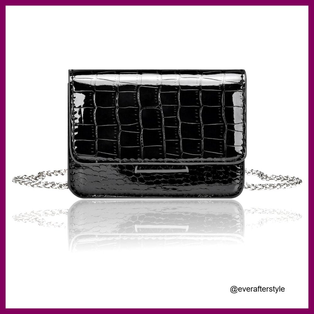Silver Mini Crossbody Bag PU Leather Evening Purse Elegant Nightclub Party